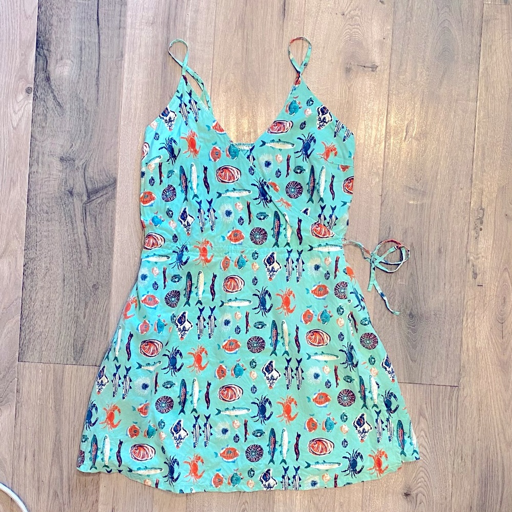 Patagonia Pataloha Organic Cotton Wrap Mini Strappy Dress with nautical print